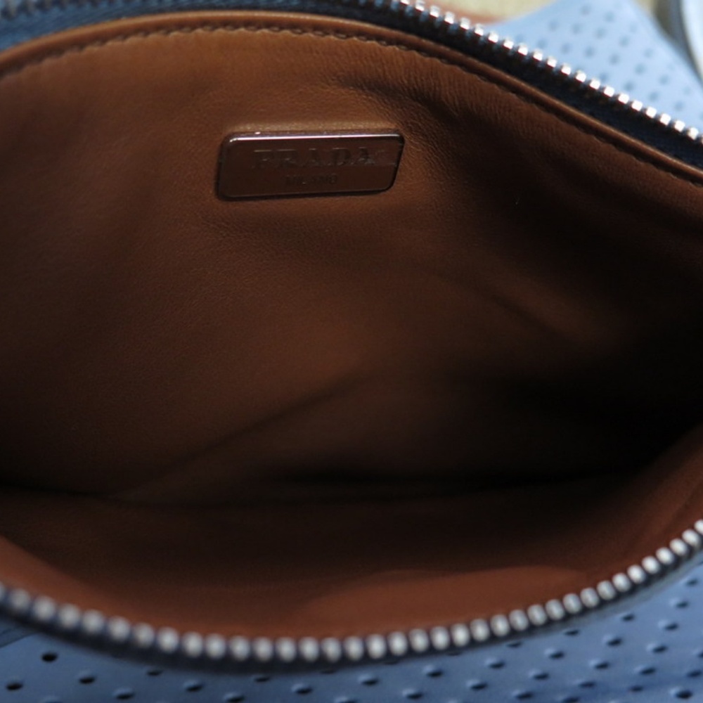 Prada Bag Perforated Suede Large Tote Astral Blue - Picture 6 of 8